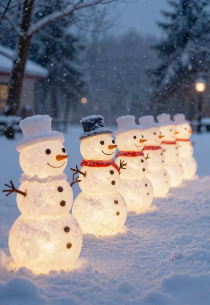 15 Christmas Walkway Ideas That Stay Lit Through Snow and Ice - 8. Glowing Snowman Markers 1
