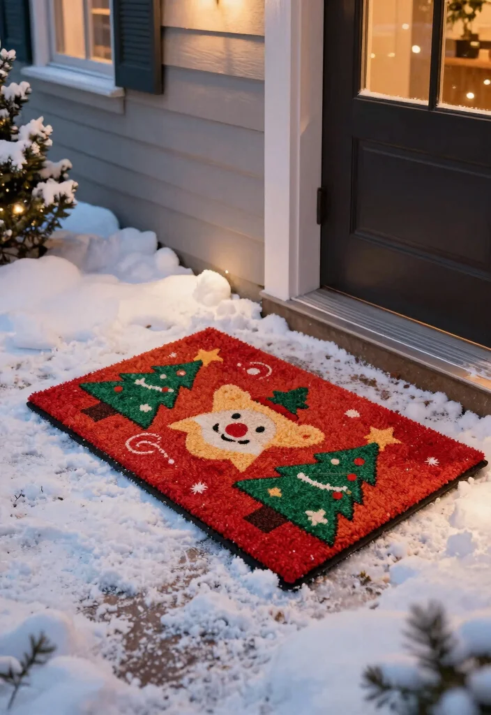 15 Christmas Walkway Ideas That Stay Lit Through Snow and Ice - 9. Colorful Holiday Mats 1