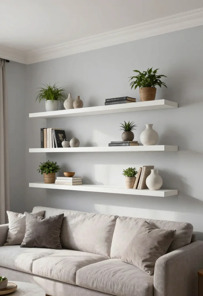 15 Farmhouse Crown Molding Concepts That Install Without a Miter Saw - 10. Minimalist Floating Shelves 1