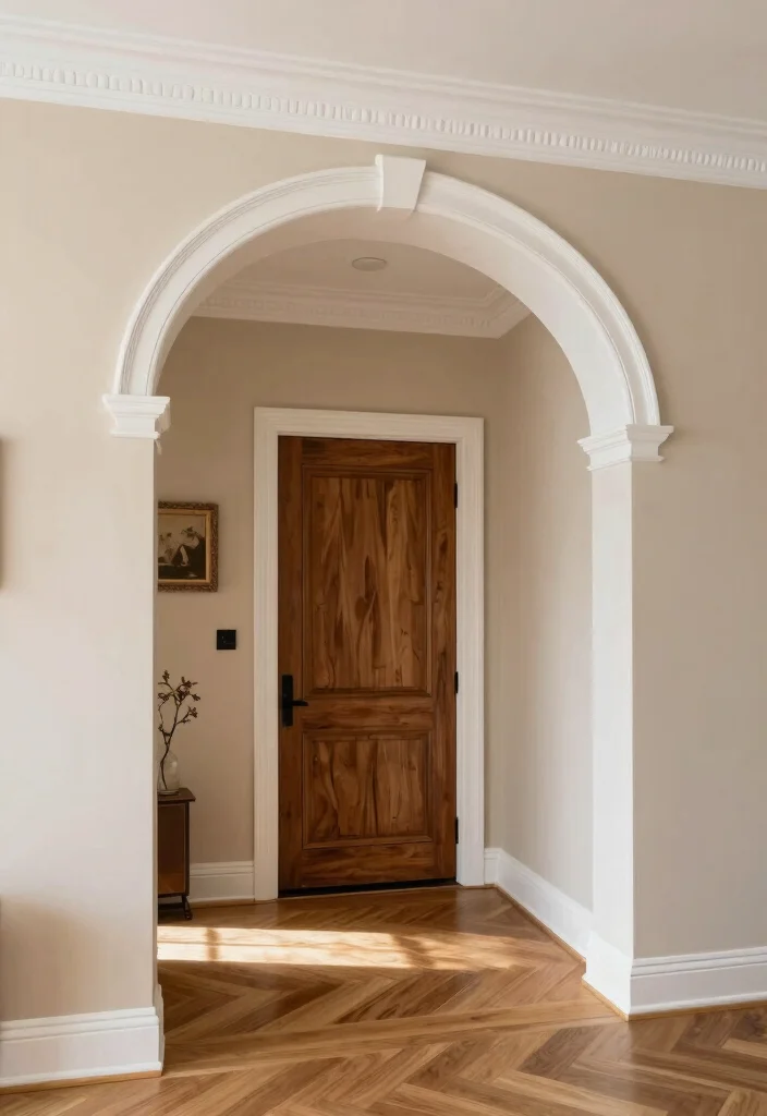 15 Farmhouse Crown Molding Concepts That Install Without a Miter Saw - 14. Elegant Arch Crown Molding 1