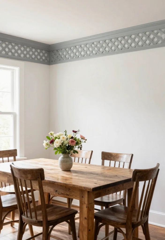 15 Farmhouse Crown Molding Concepts That Install Without a Miter Saw - 5. Simple Lattice Design 1