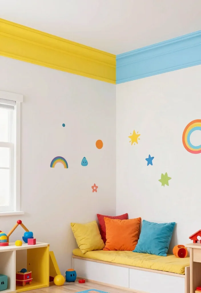15 Farmhouse Crown Molding Concepts That Install Without a Miter Saw - 9. Color-Blocked Crown Molding 1