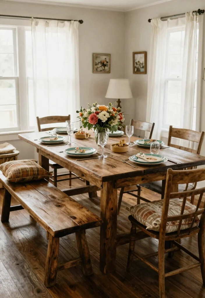 15 Large Farmhouse Table Concepts That Seat 8 Without Custom Build - 11. Farmhouse Table with Bench Seating 1