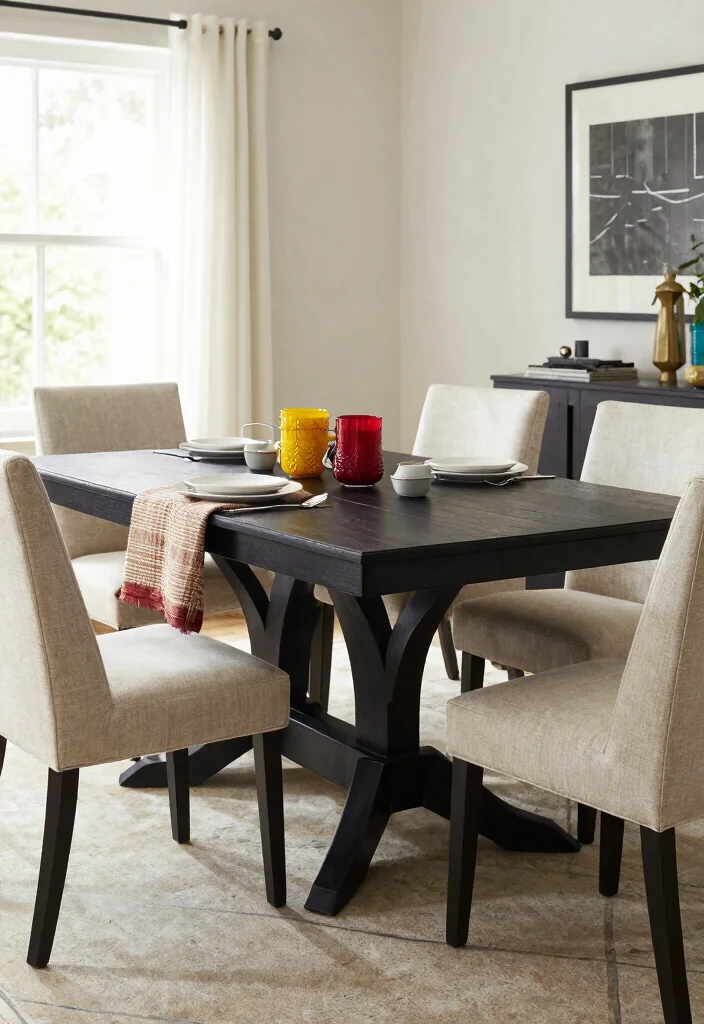15 Large Farmhouse Table Concepts That Seat 8 Without Custom Build - 12. Timeless Black Farmhouse Table 1