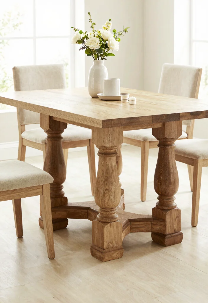15 Large Farmhouse Table Concepts That Seat 8 Without Custom Build - 13. Farmhouse Table with Decorative Legs 1