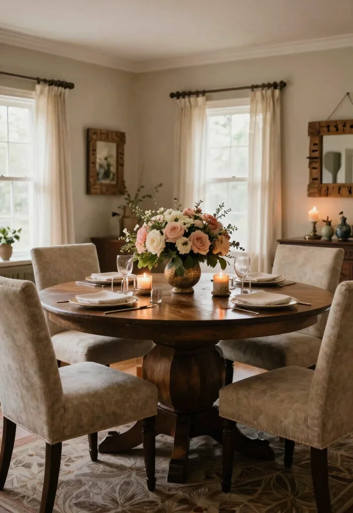 15 Large Farmhouse Table Concepts That Seat 8 Without Custom Build - 4. Round Table Charm 1
