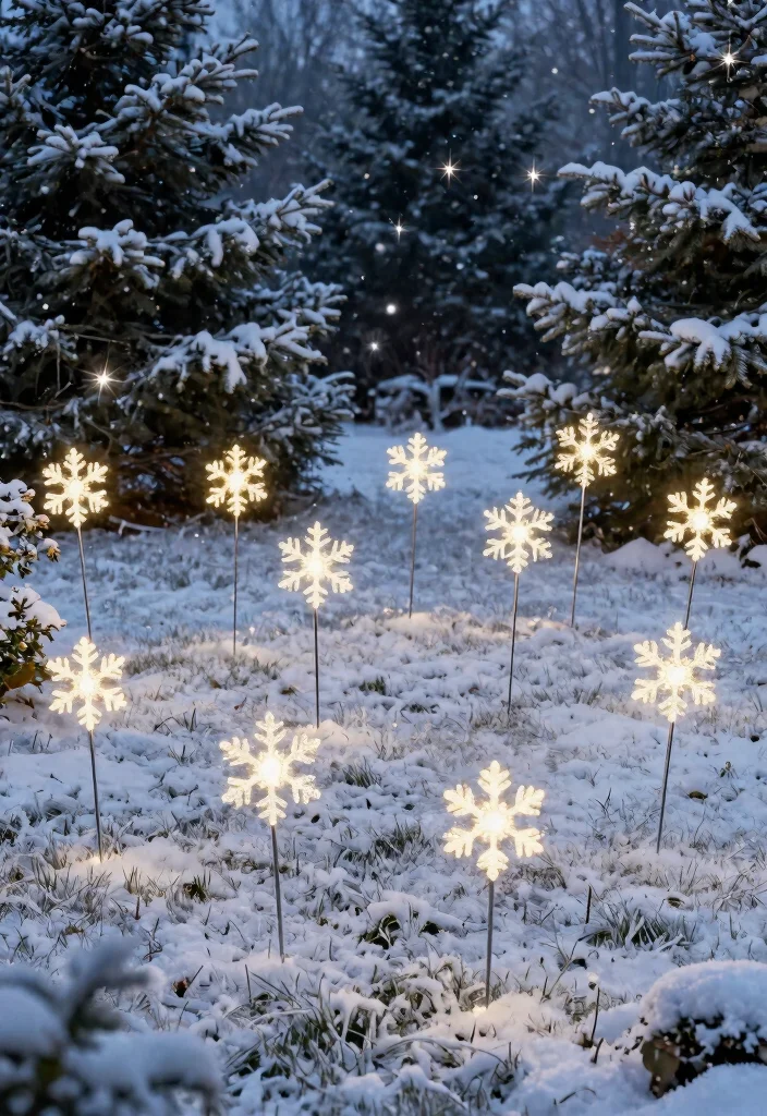 15 Outdoor Christmas Decorations for Yards That Stay Lit All Night - 7. Solar Snowflake Yard Stakes 1