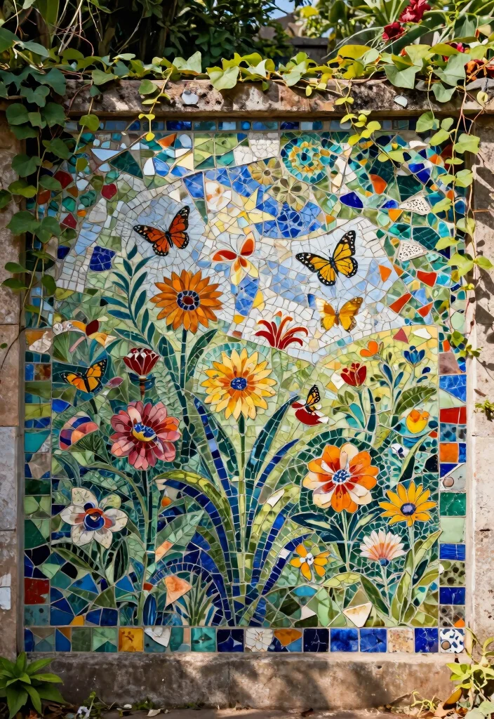 15 Outdoor Wall Art Garden Mural Ideas That Survive Rain - 1. Mosaic Magic 1