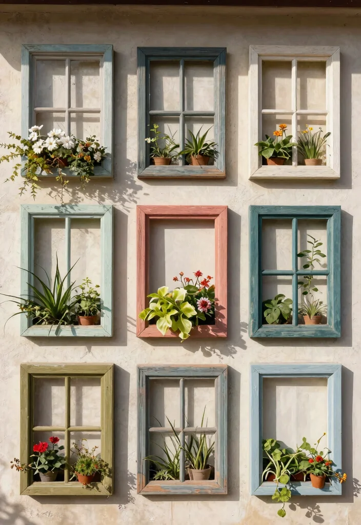 15 Outdoor Wall Art Garden Mural Ideas That Survive Rain - 12. Repurposed Window Frames 1