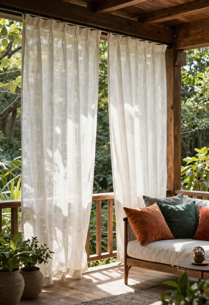 15 Porch Curtains Exterior That Block Sun and Wind Without Blowing Away - 1. Natural Linen Curtains for a Breezy Look 1