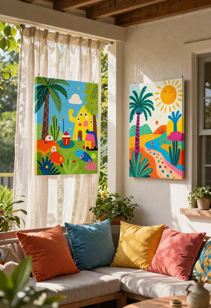15 Porch Curtains Exterior That Block Sun and Wind Without Blowing Away - 10. Colorful Outdoor Canvas Prints 1