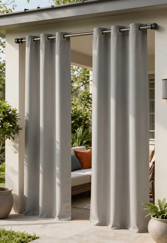 15 Porch Curtains Exterior That Block Sun and Wind Without Blowing Away - 11. Stylish Grommet Top Curtains 1