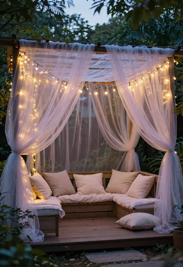 15 Porch Curtains Exterior That Block Sun and Wind Without Blowing Away - 14. Elegant Outdoor Tulle Drapes 1