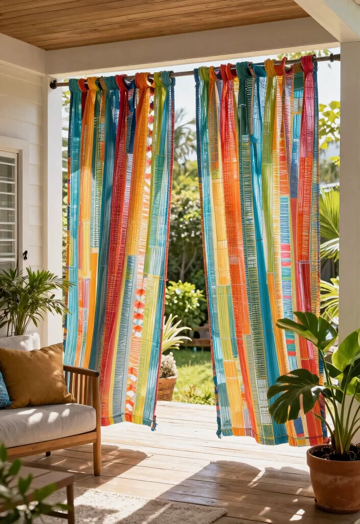 15 Porch Curtains Exterior That Block Sun and Wind Without Blowing Away - 15. Recycled Plastic Curtains for Eco-Conscious Homes 1