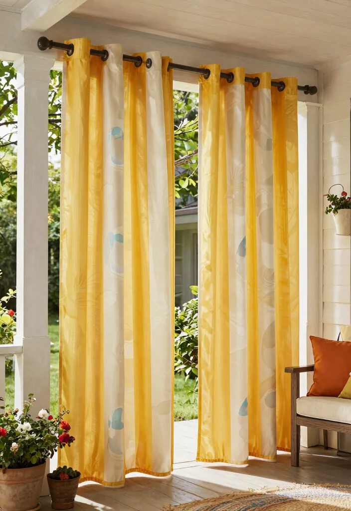15 Porch Curtains Exterior That Block Sun and Wind Without Blowing Away - 2. Weather-Resistant Polyester Curtains 1