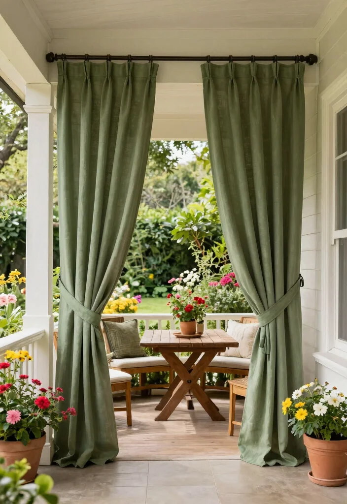 15 Porch Curtains Exterior That Block Sun and Wind Without Blowing Away - 3. Heavy-Duty Canvas Drapes 1