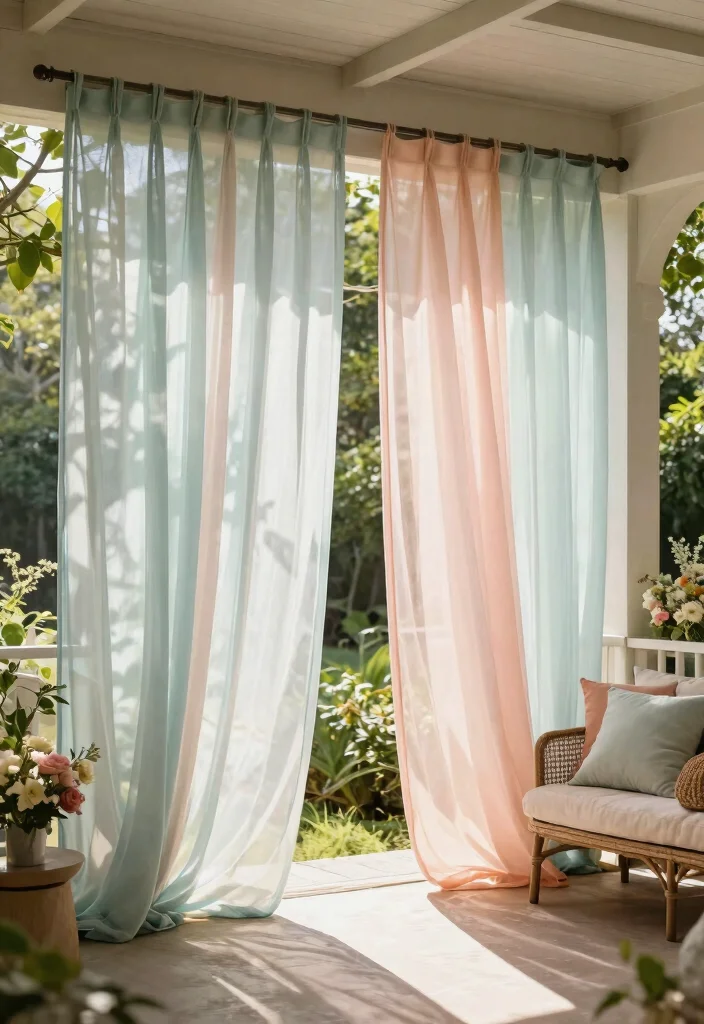 15 Porch Curtains Exterior That Block Sun and Wind Without Blowing Away - 4. Sheer Outdoor Privacy Curtains 1