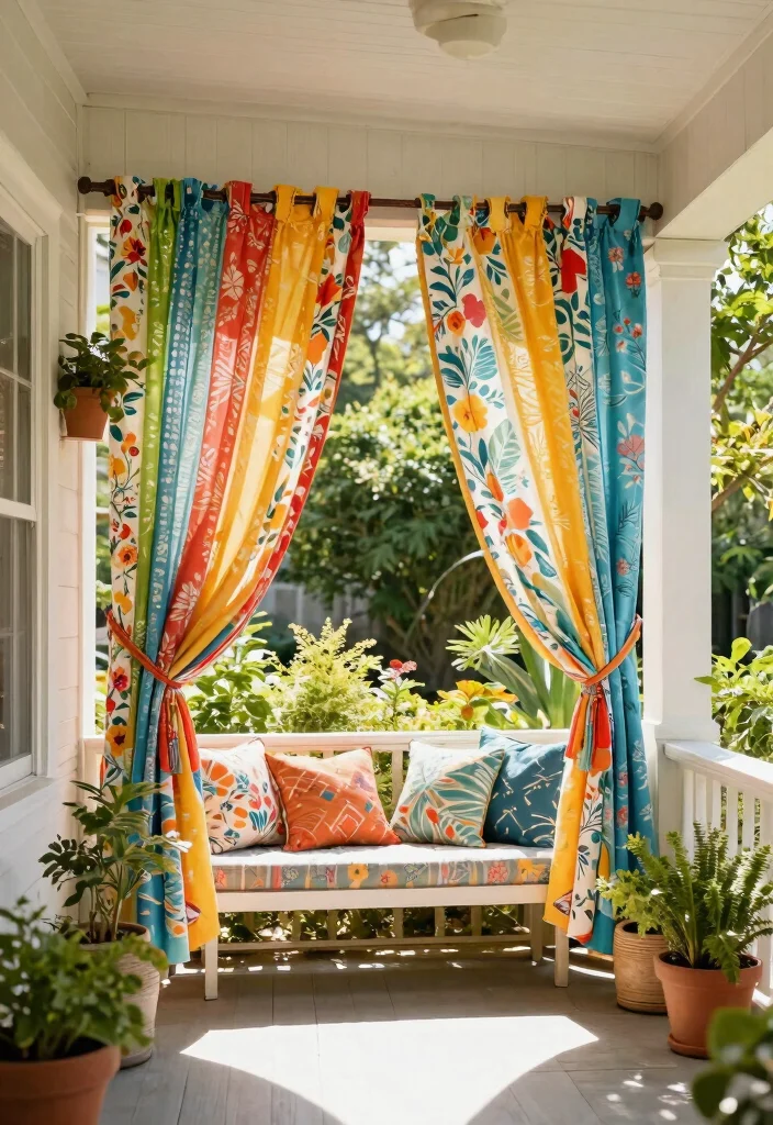 15 Porch Curtains Exterior That Block Sun and Wind Without Blowing Away - 6. Outdoor Fabric Curtains with a Touch of Style 1