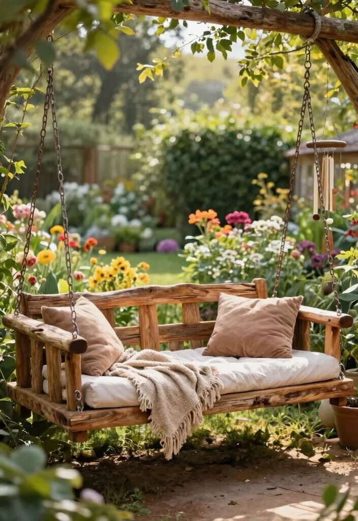 15 Porch Swing Bed Ideas That Support Two Adults Safely - 1. Rustic Charm with a Wooden Swing Bed 1