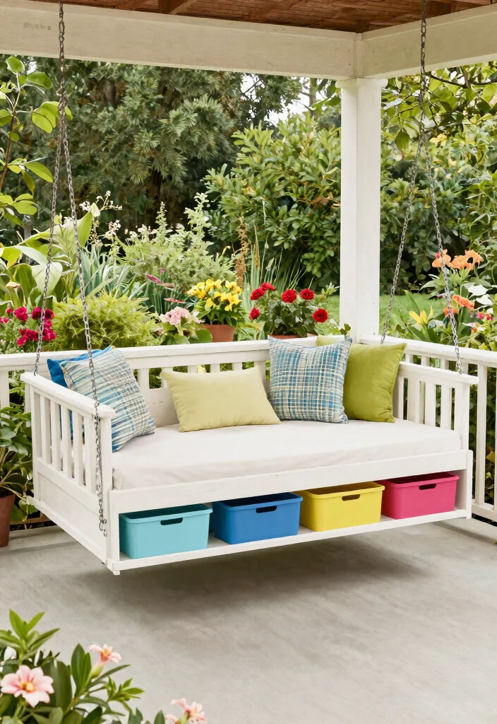 15 Porch Swing Bed Ideas That Support Two Adults Safely - 12. Swing Bed with Under-Bed Storage 1