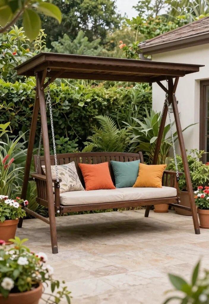 15 Porch Swing Bed Ideas That Support Two Adults Safely - 14. Multi-Purpose Swing Bed with Seating Area 1
