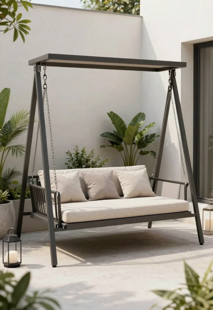 15 Porch Swing Bed Ideas That Support Two Adults Safely - 2. Modern Minimalist Swing Bed 1