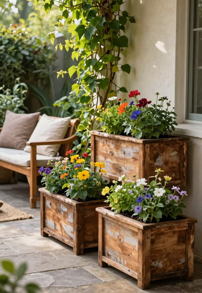 15 Privacy Planters for Patios That Block Views Without a Fence - 2. Rustic Wooden Planters 1