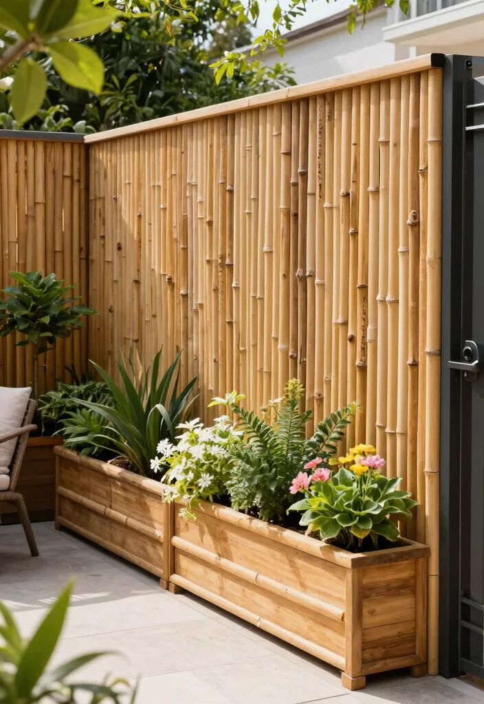 15 Privacy Planters for Patios That Block Views Without a Fence - 7. Bamboo Fencing with Planters 1