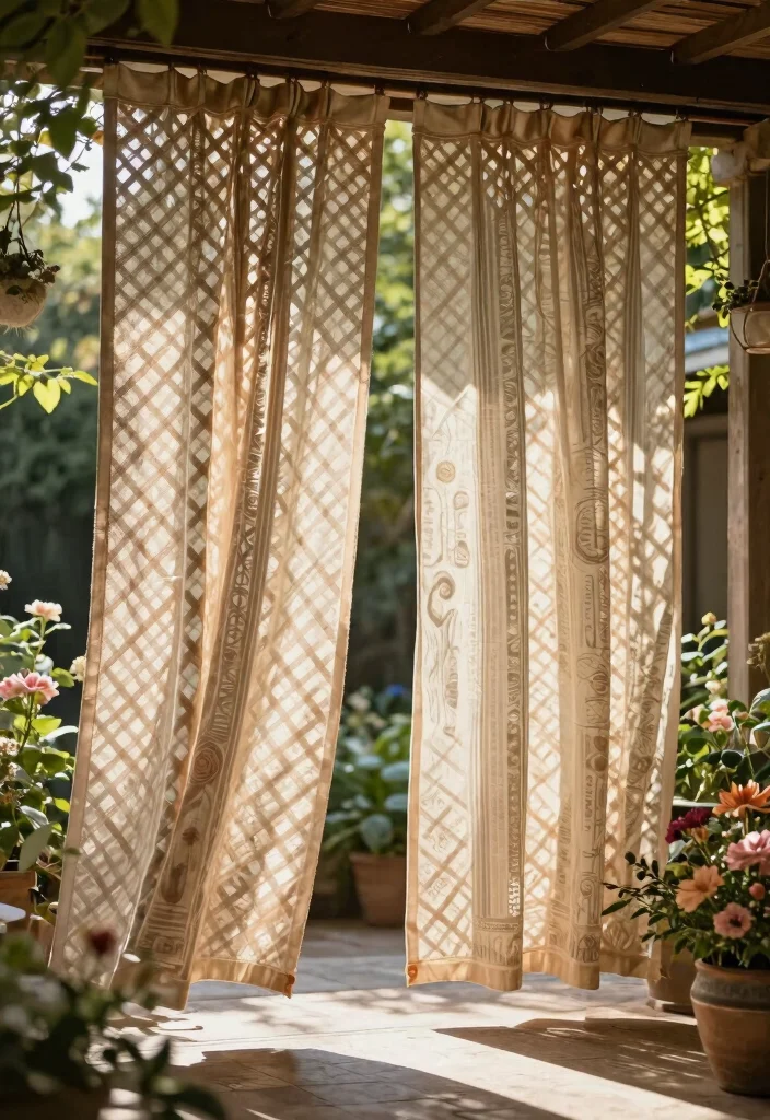 15 Stunning Patio Curtains That Block Sun Without Losing Breeze - 13. Lattice Panel Curtains 1