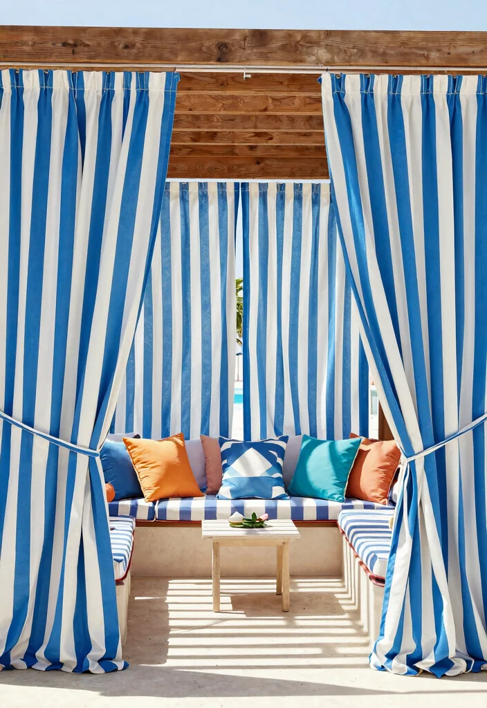 15 Stunning Patio Curtains That Block Sun Without Losing Breeze - 5. Striped Patio Curtains 1