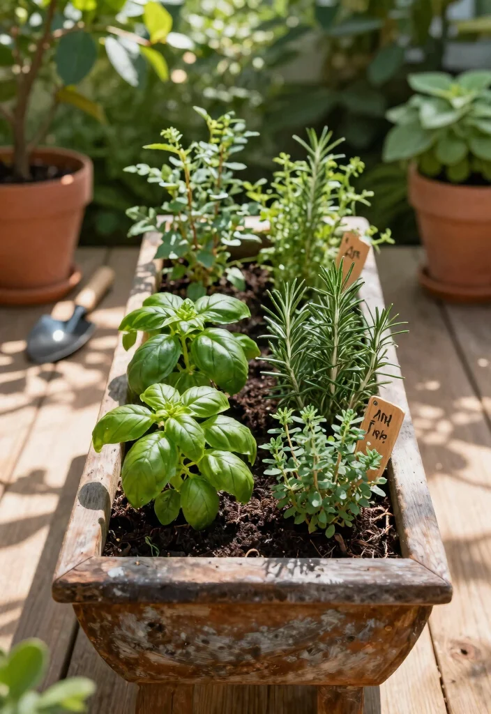 15 Water Trough Planter Concepts That Drain Properly and Look Rustic - 1. Rustic Herb Garden Trough 1