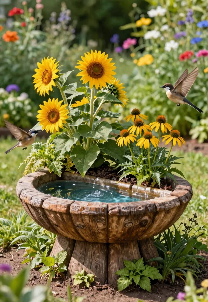 15 Water Trough Planter Concepts That Drain Properly and Look Rustic - 11. Rustic Bird Bath Planter 1