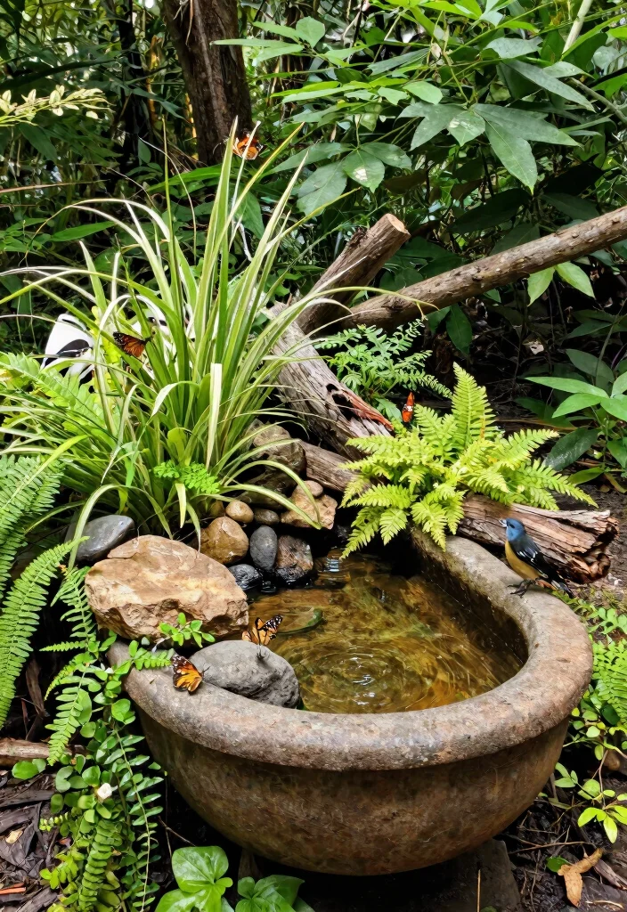 15 Water Trough Planter Concepts That Drain Properly and Look Rustic - 13. Vintage Garden Wildlife Habitat 1