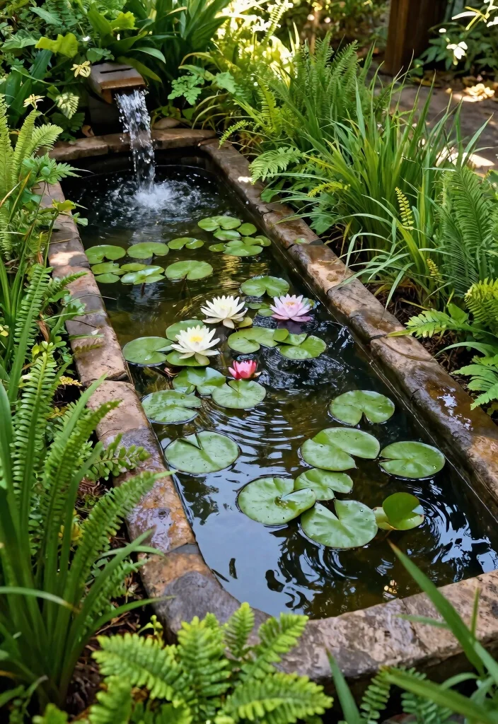15 Water Trough Planter Concepts That Drain Properly and Look Rustic - 8. Rustic Pond Planter 1
