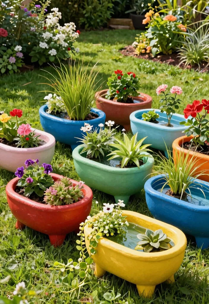 15 Water Trough Planter Concepts That Drain Properly and Look Rustic - 9. Colorful Container Garden 1