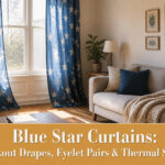 A display of blue star curtains in a stylish setting.