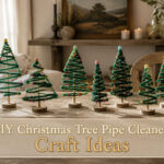 A collection of DIY pipe cleaner Christmas trees in various designs.