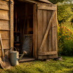 A collage of different outdoor storage shed designs and styles.